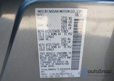 2016 Infiniti Qx60 z USA, uszkodzony, nr VIN 5N1AL0MN0GC530409